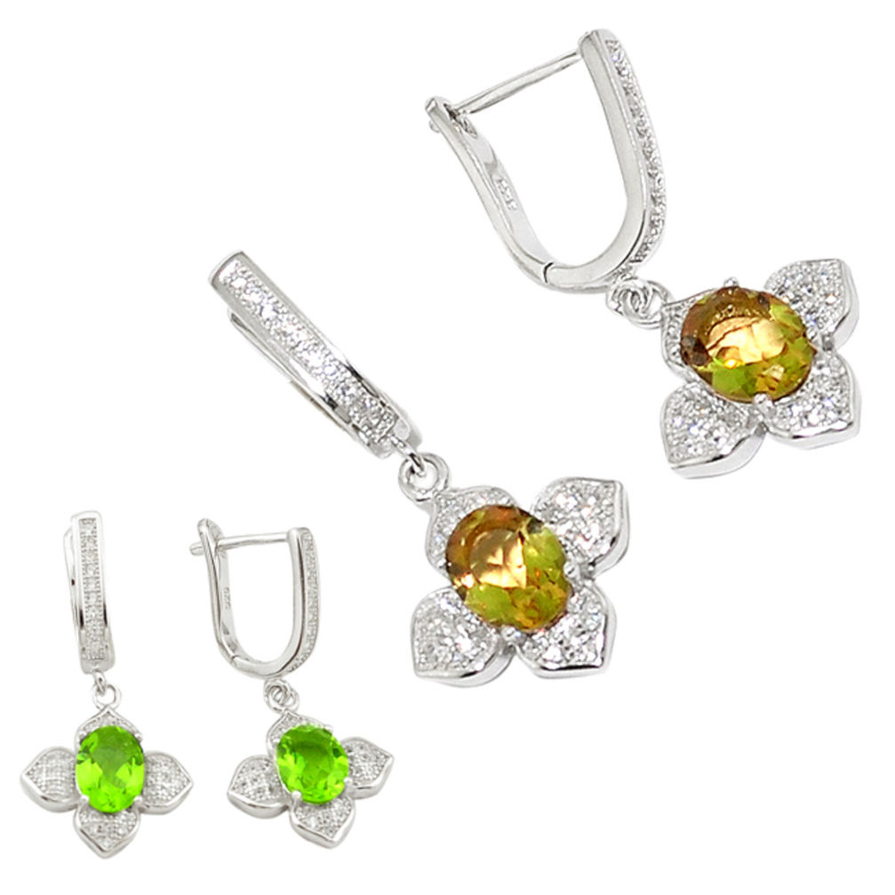 LAB Green alexandrite (lab) topaz 925 sterling silver earrings c25994