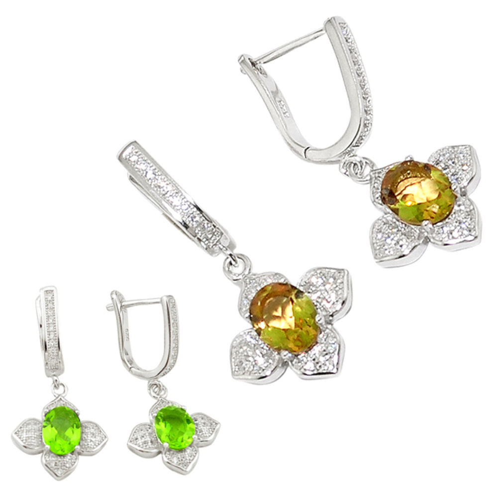 LAB Green alexandrite (lab) topaz 925 sterling silver earrings jewelry c25993