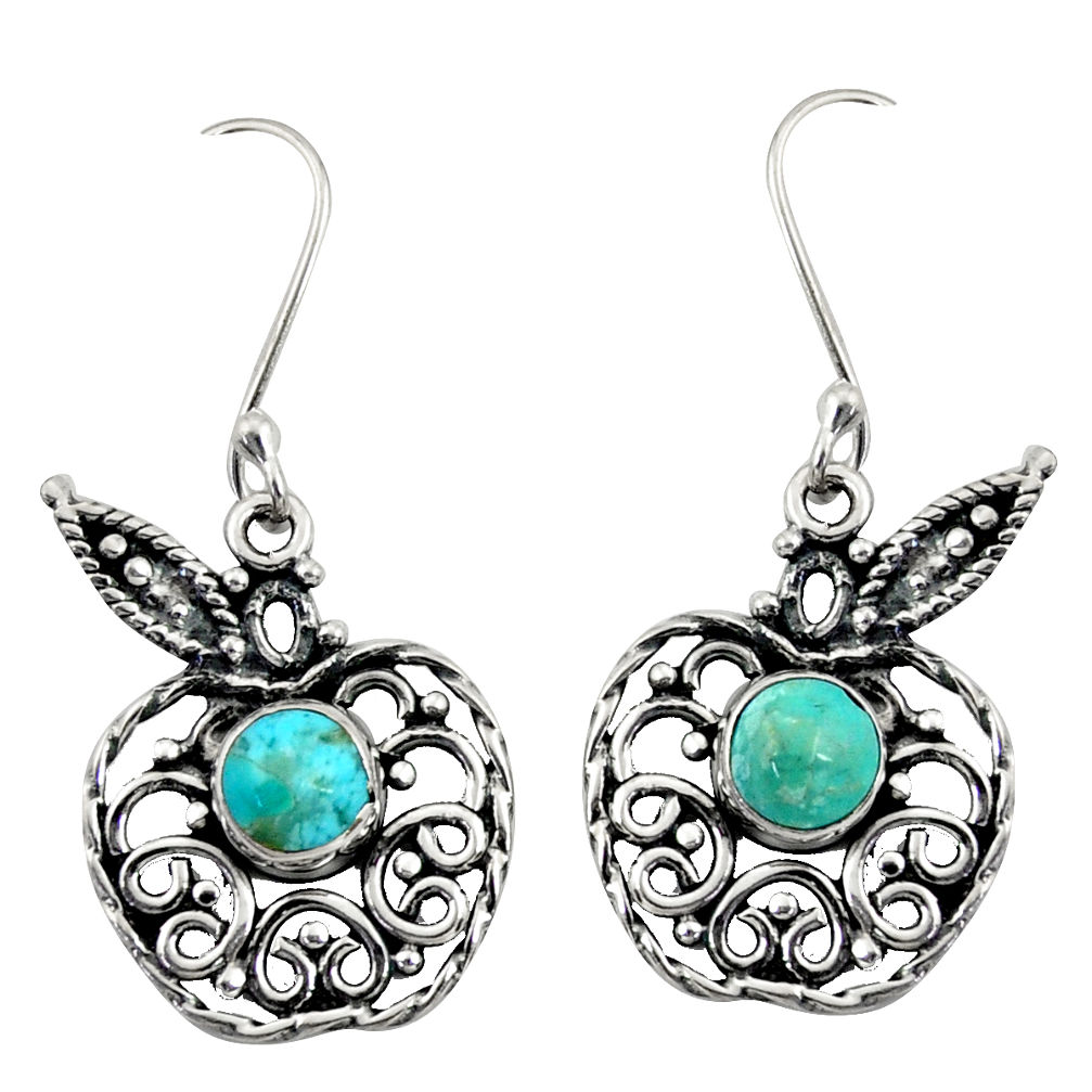 2.23cts green arizona mohave turquoise 925 silver apple charm earrings d41218