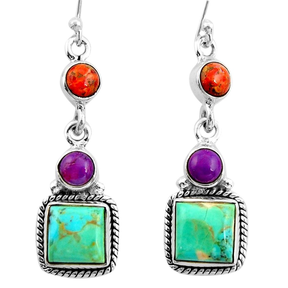 12.89cts green arizona mohave turquoise 925 silver dangle earrings r26905