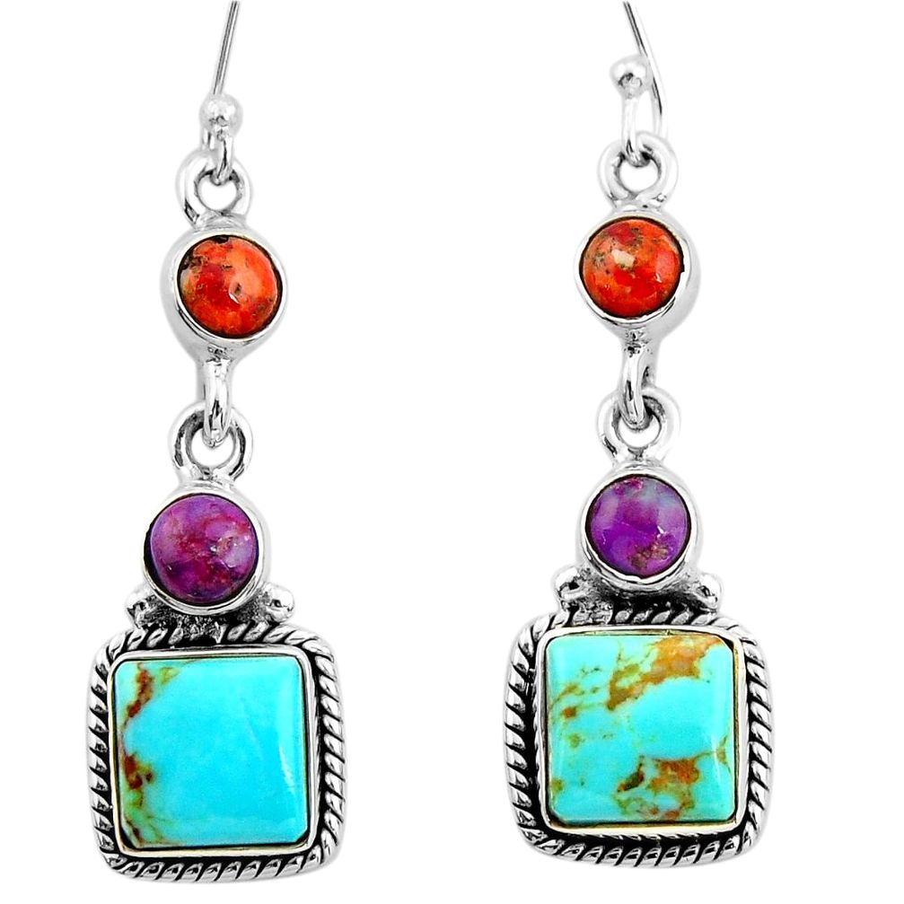 12.89cts green arizona mohave turquoise 925 silver dangle earrings r26911