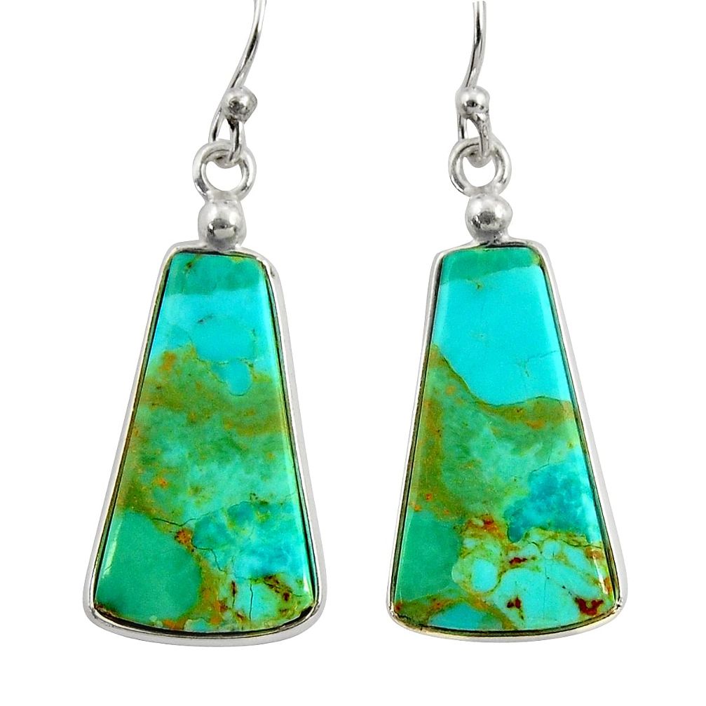 11.28cts green arizona mohave turquoise 925 silver dangle earrings r29282