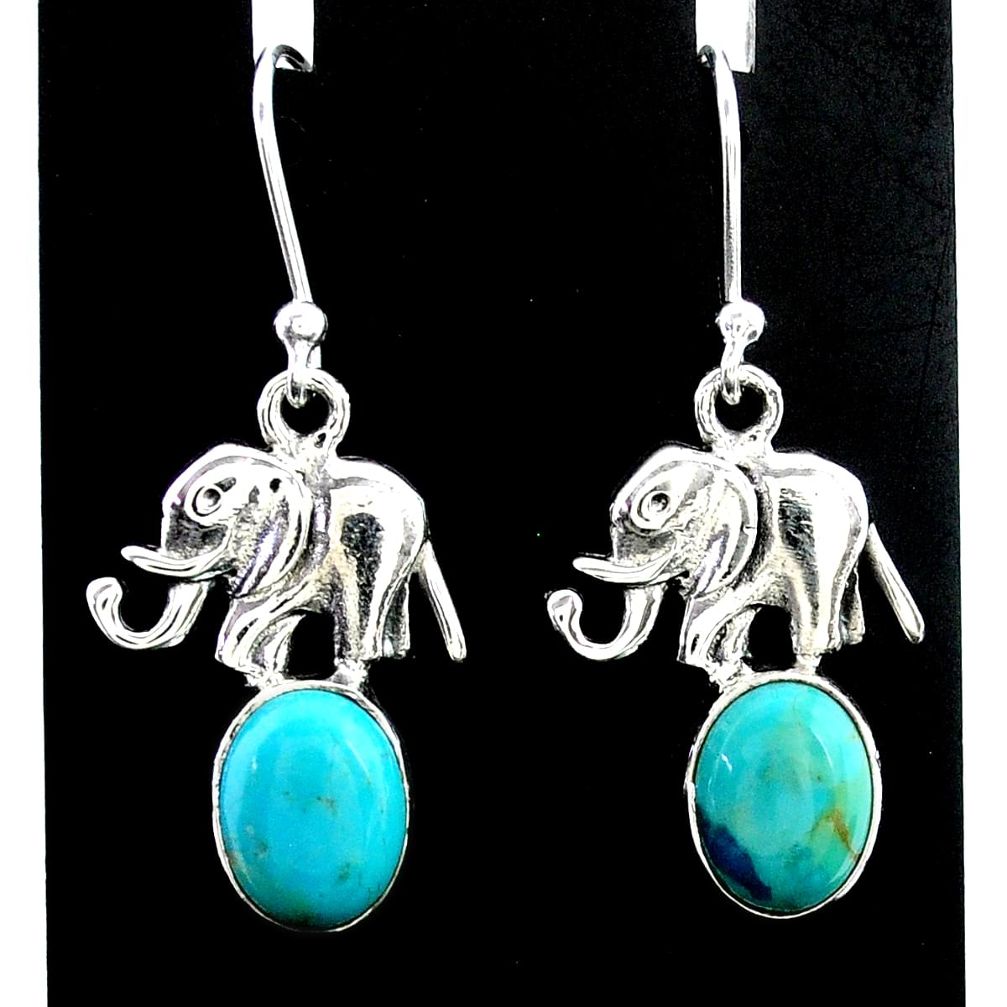 5.15cts green arizona mohave turquoise 925 silver elephant earrings t37327