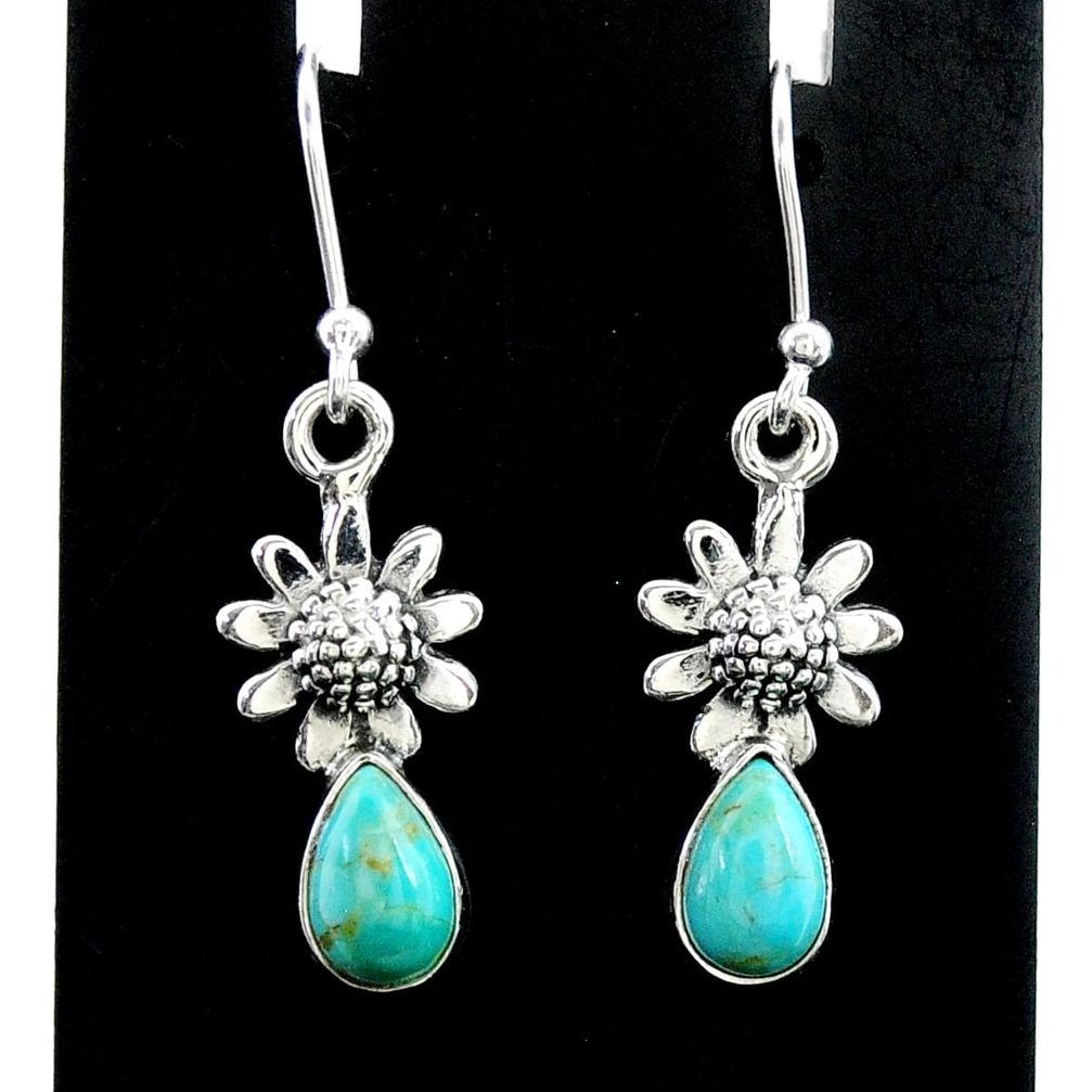 3.37cts green arizona mohave turquoise 925 silver flower earrings jewelry t37329