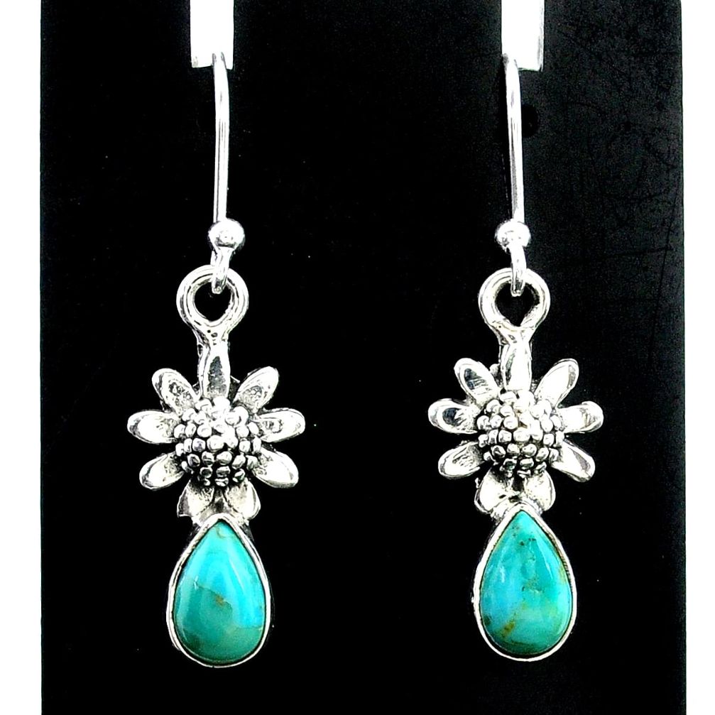 3.24cts green arizona mohave turquoise 925 silver flower earrings t37321