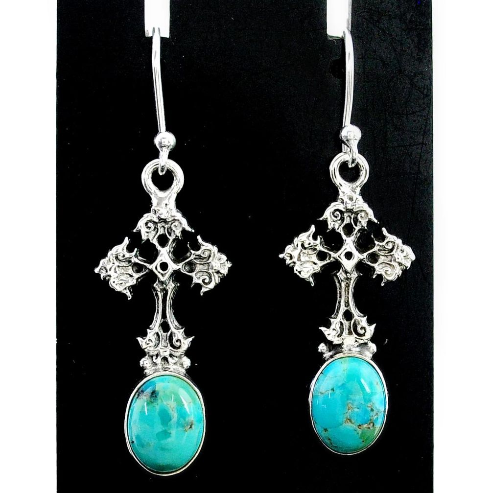 5.81cts green arizona mohave turquoise 925 silver holy cross earrings t37356
