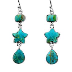 11.28cts green arizona mohave turquoise 925 silver star fish earrings y79289