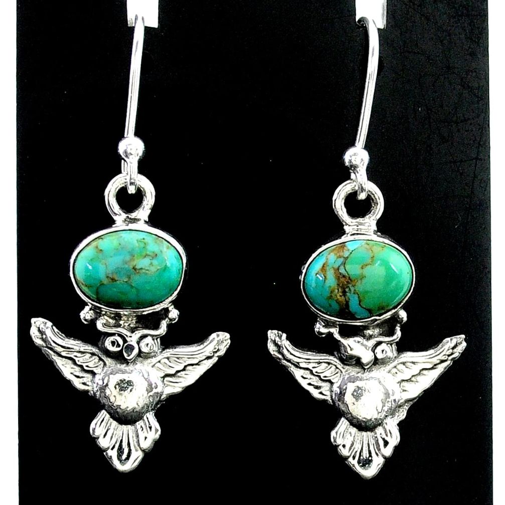 4.04cts green arizona mohave turquoise 925 sterling silver owl earrings t37359