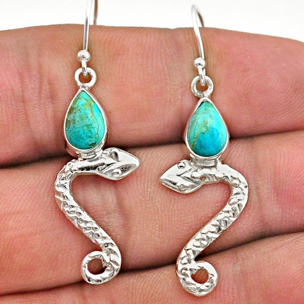 3.84cts green arizona mohave turquoise 925 sterling silver snake earrings t40275