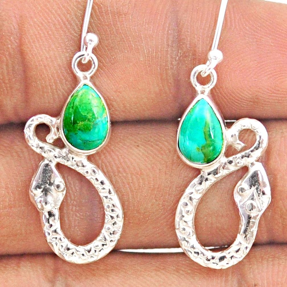 4.28cts green arizona mohave turquoise 925 sterling silver snake earrings t80935