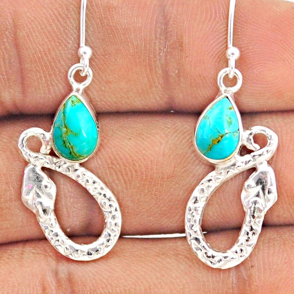 4.28cts green arizona mohave turquoise 925 sterling silver snake earrings t80936