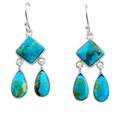 11.93cts green arizona mohave turquoise pear 925 silver dangle earrings y79283