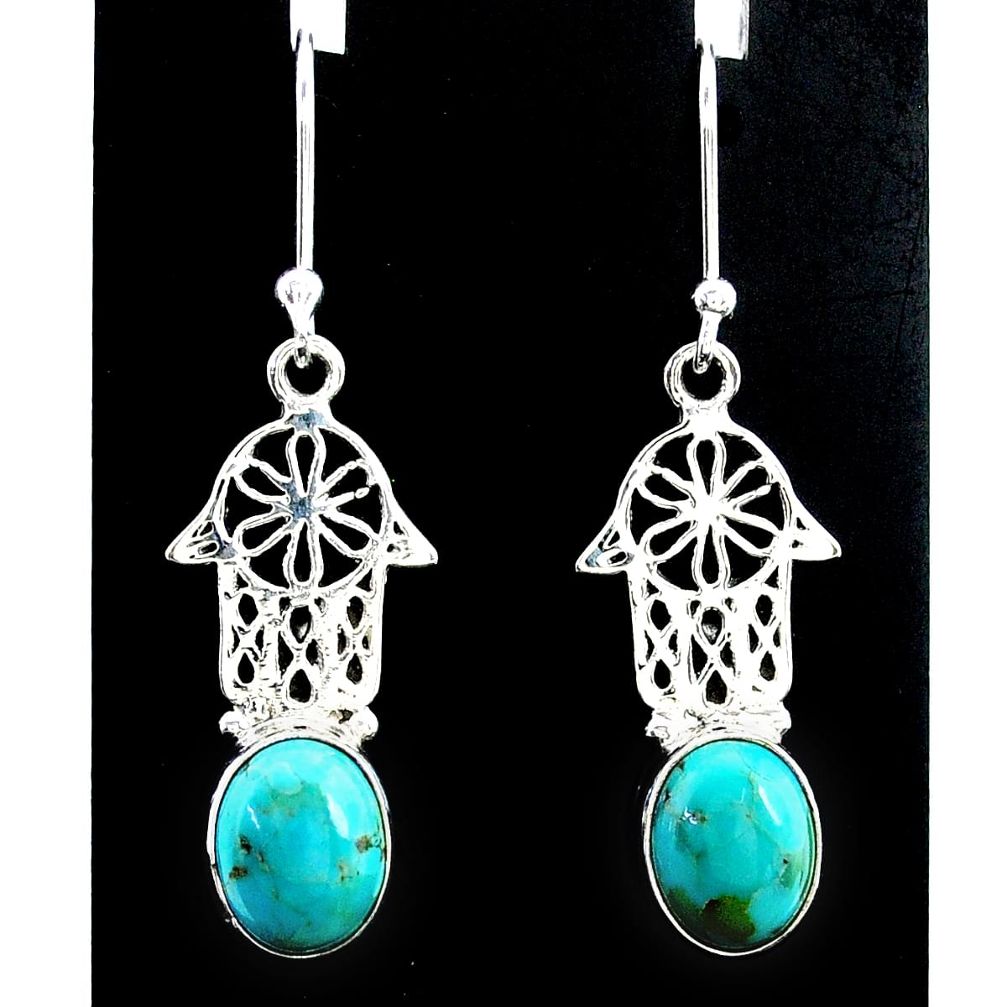 5.22cts green arizona mohave turquoise silver hand of god hamsa earrings t37324