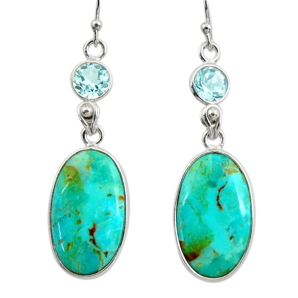 14.73cts green arizona mohave turquoise topaz 925 silver dangle earrings r29286