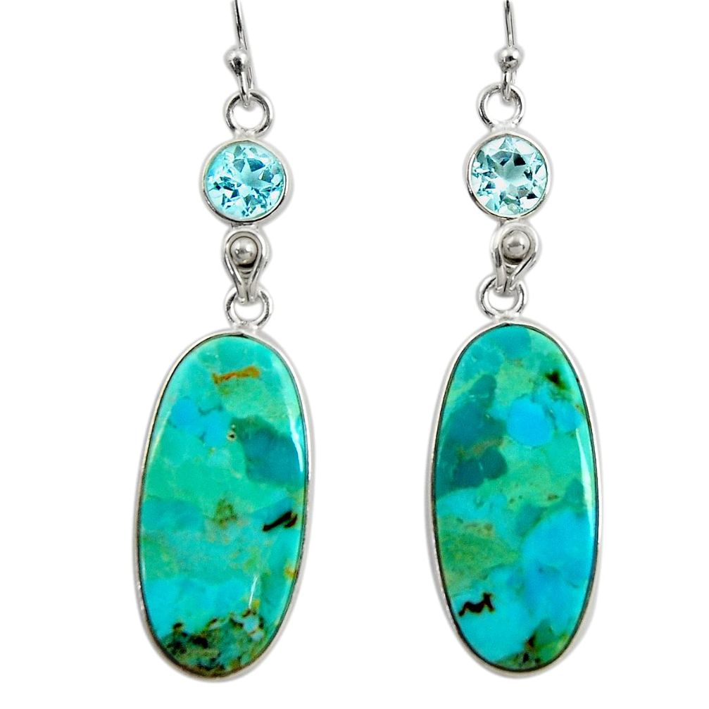 18.14cts green arizona mohave turquoise topaz 925 silver dangle earrings r29297