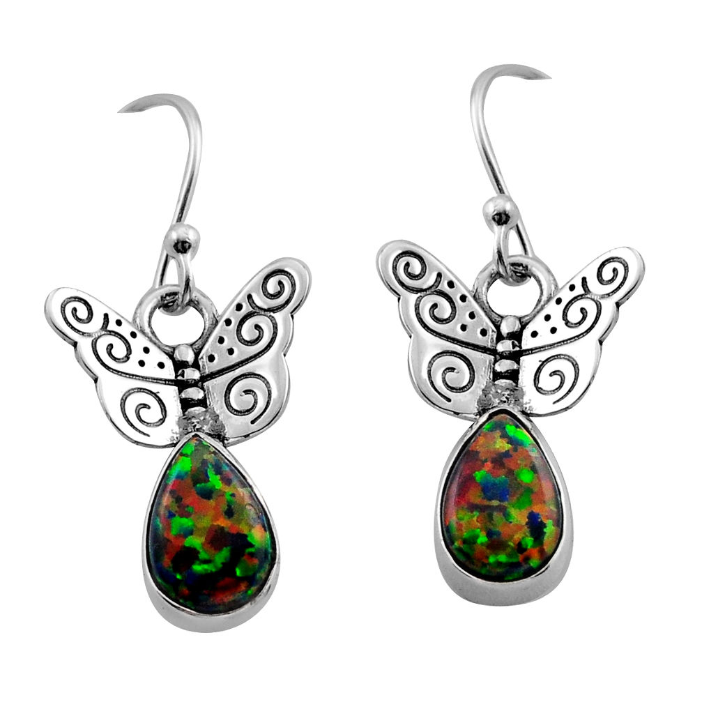 3.13cts green australian opal (lab) 925 silver butterfly earrings jewelry y84343