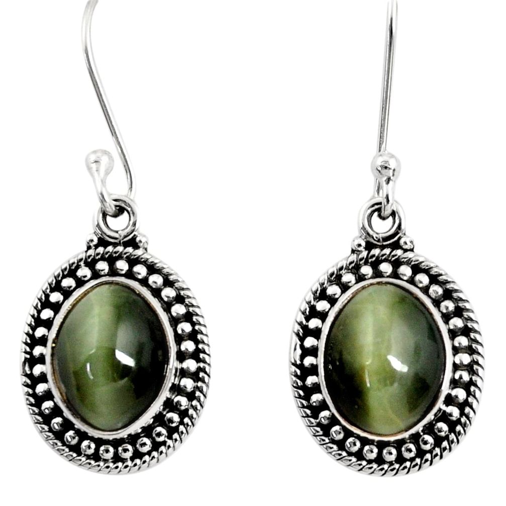 8.05cts green cats eye 925 sterling silver earrings jewelry d40479