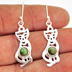 1.76cts green copper turquoise 925 sterling silver cat earrings jewelry y74670