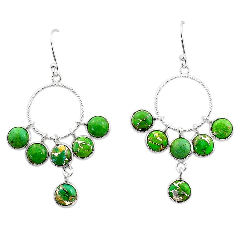 7.04cts green copper turquoise 925 sterling silver chandelier earrings t62913