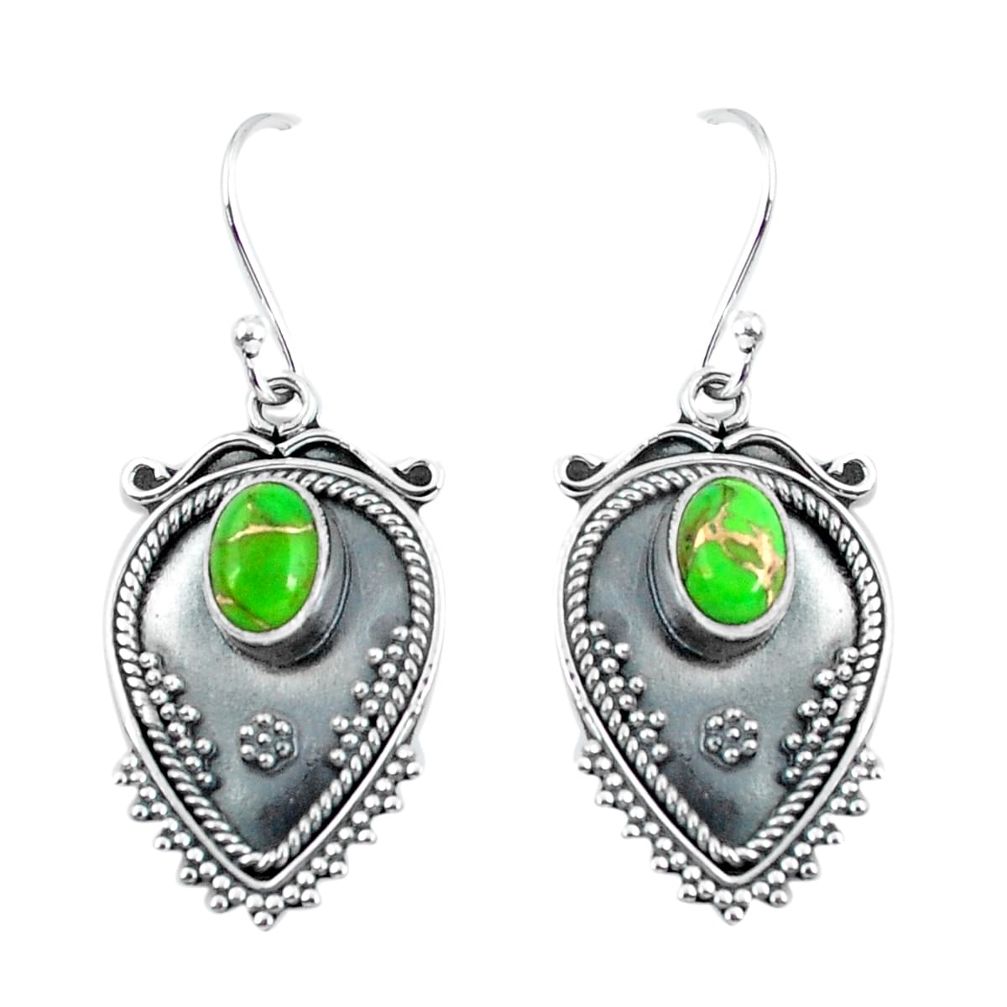 3.35cts green copper turquoise 925 sterling silver dangle earrings p60096