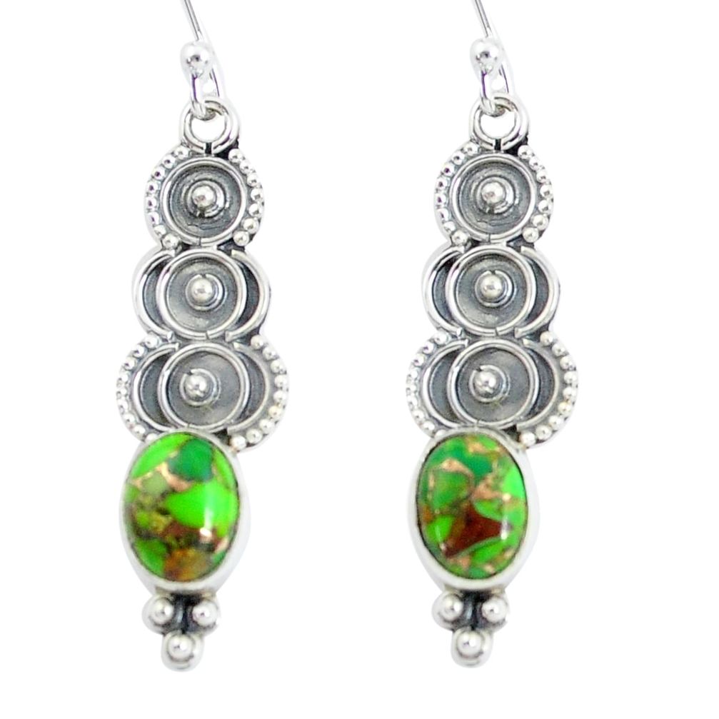 4.18cts green copper turquoise 925 sterling silver dangle earrings p60116