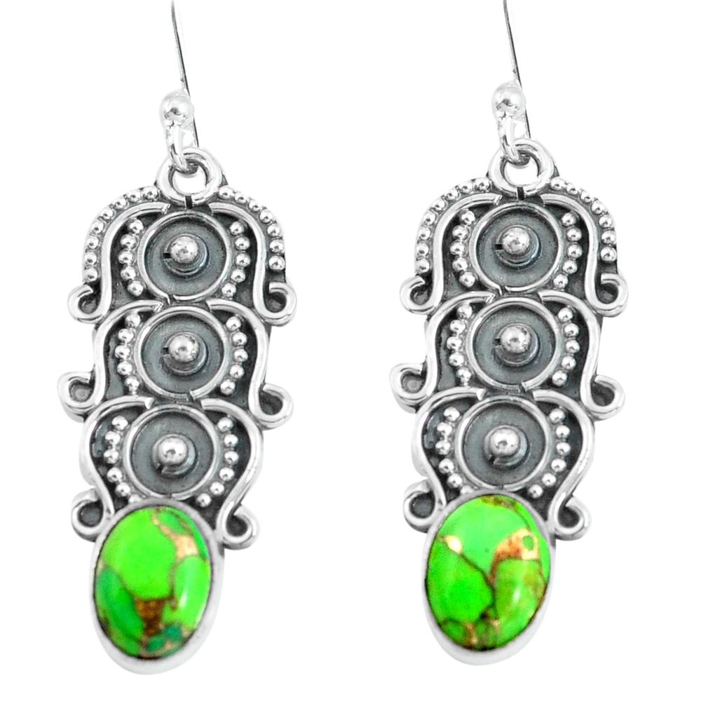 3.06cts green copper turquoise 925 sterling silver dangle earrings p67999