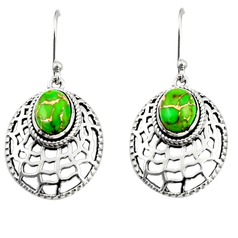 4.38cts green copper turquoise 925 sterling silver dangle earrings r19806