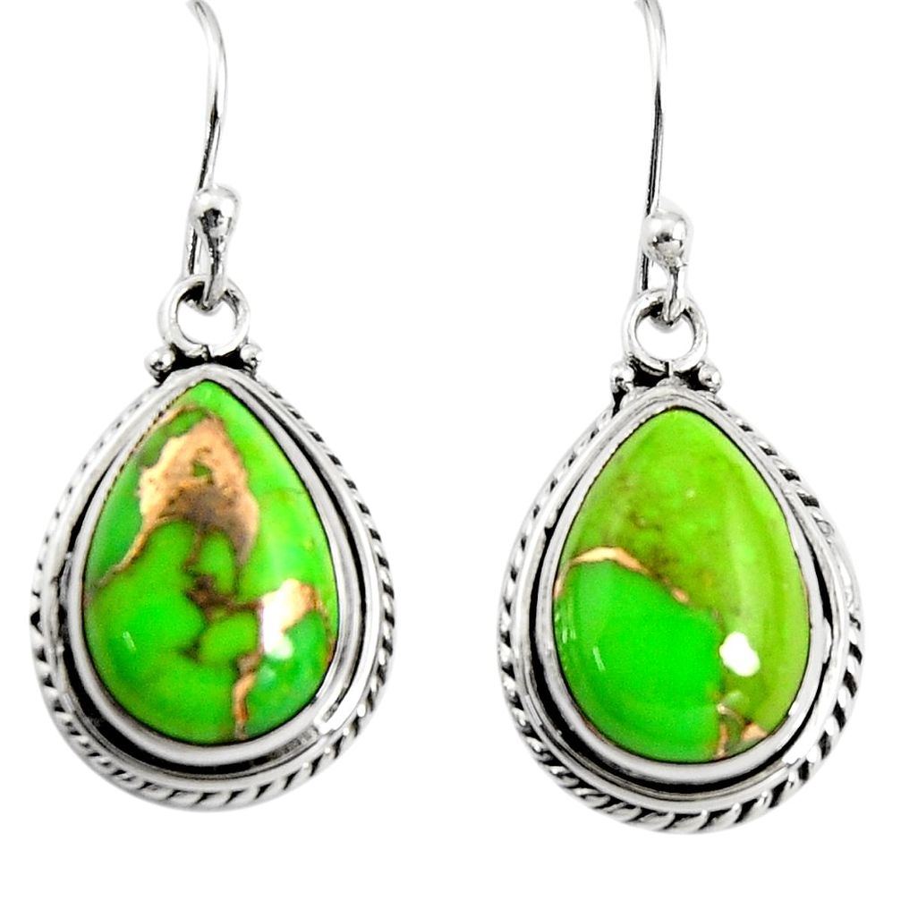 9.99cts green copper turquoise 925 sterling silver dangle earrings r25021