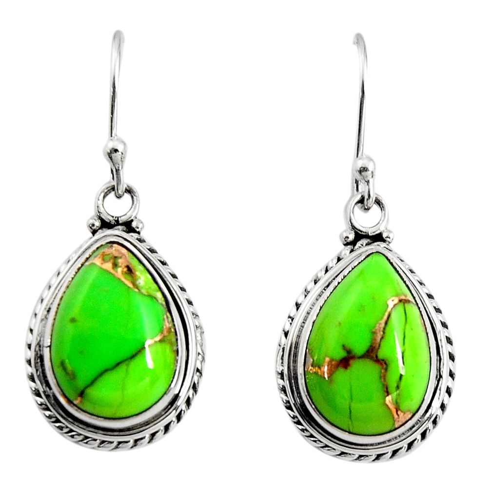 10.41cts green copper turquoise 925 sterling silver dangle earrings r25022