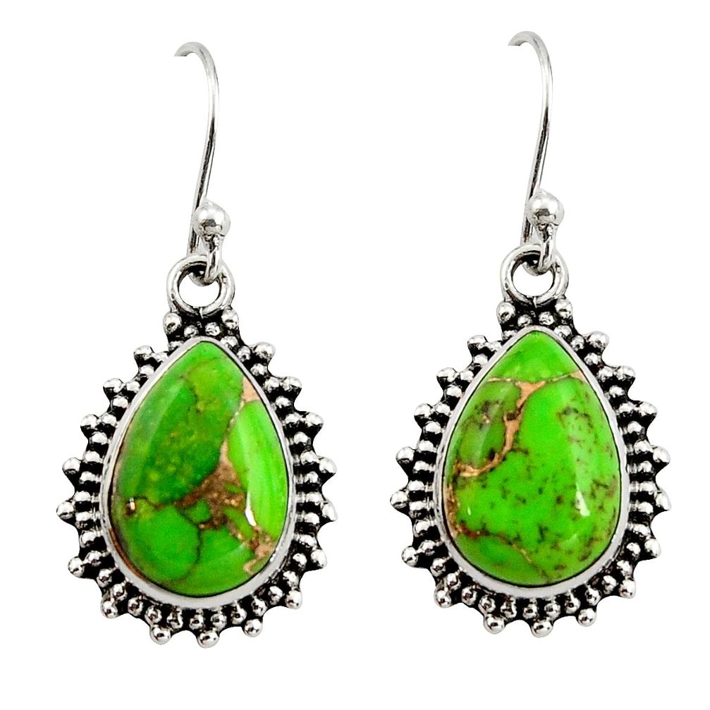10.37cts green copper turquoise 925 sterling silver dangle earrings r26545