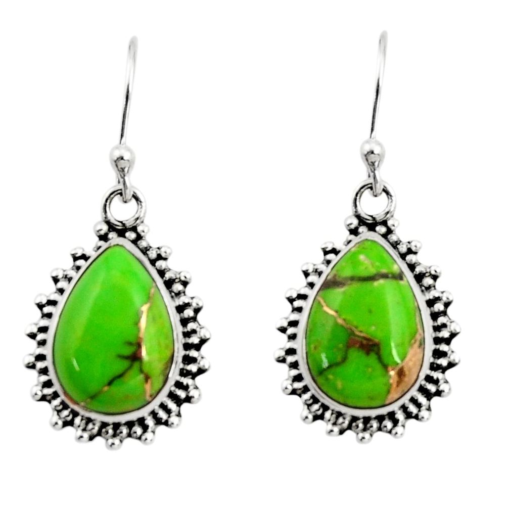 10.43cts green copper turquoise 925 sterling silver dangle earrings r26546