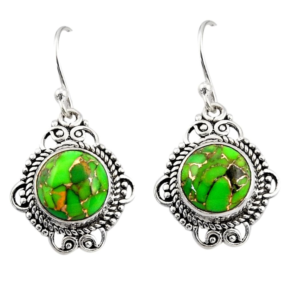 8.26cts green copper turquoise 925 sterling silver dangle earrings r30941