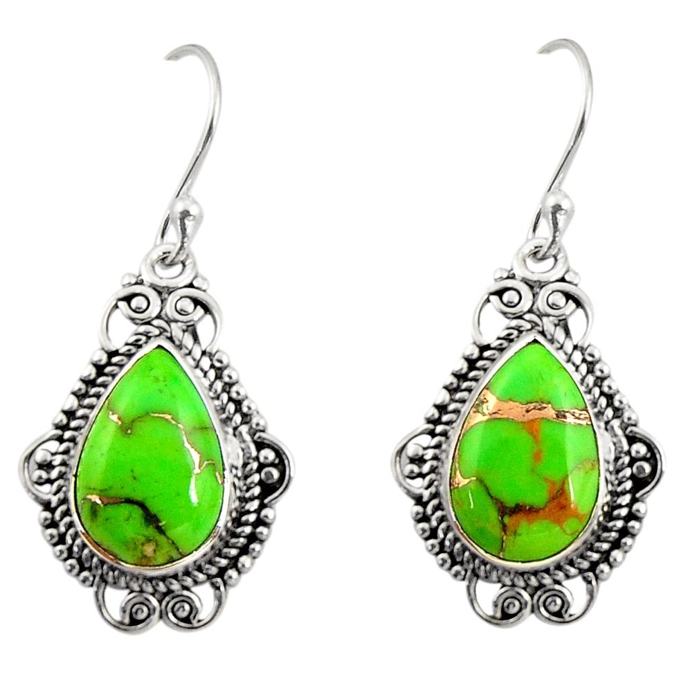 8.24cts green copper turquoise 925 sterling silver dangle earrings r30949