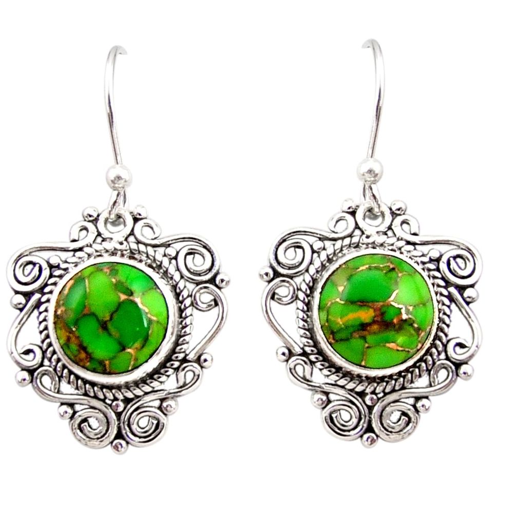 7.62cts green copper turquoise 925 sterling silver dangle earrings r31059