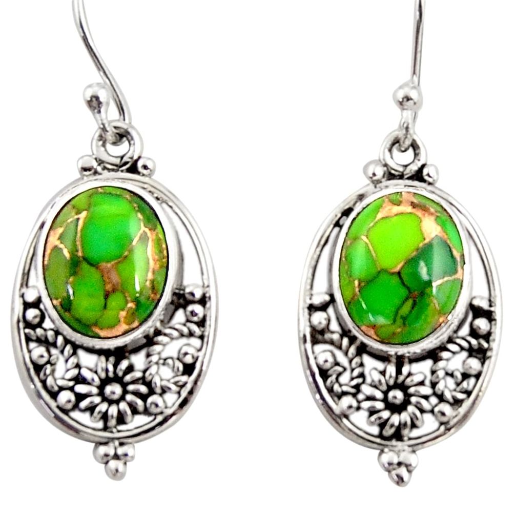 7.25cts green copper turquoise 925 sterling silver dangle earrings r31067