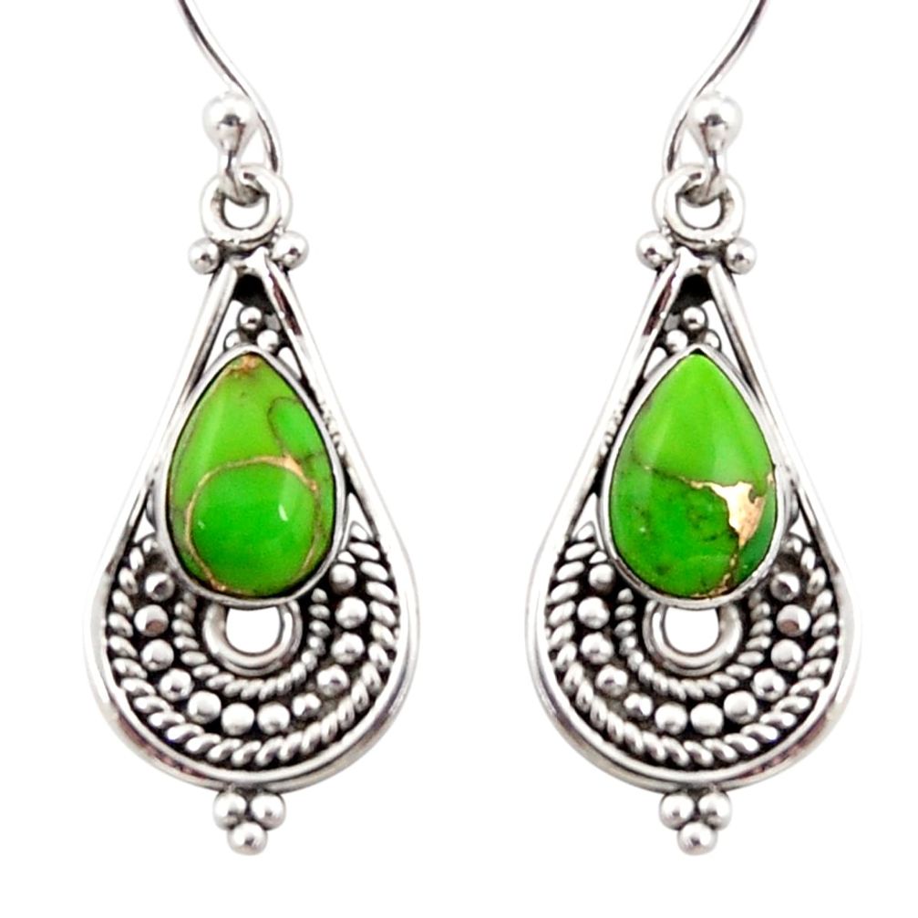 4.37cts green copper turquoise 925 sterling silver dangle earrings r31288