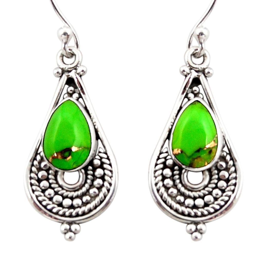 4.18cts green copper turquoise 925 sterling silver dangle earrings r31294