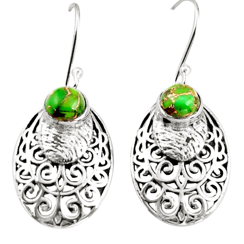 2.56cts green copper turquoise 925 sterling silver dangle earrings r36586