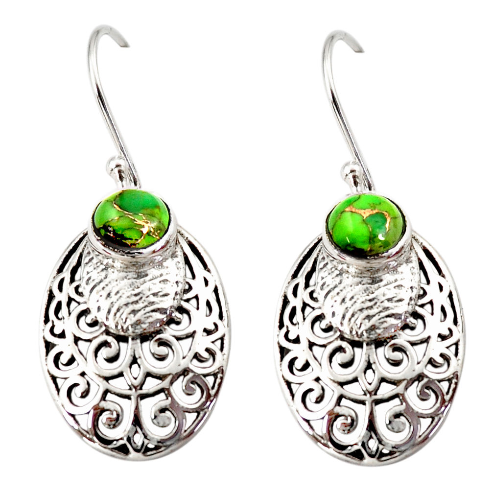 2.10cts green copper turquoise 925 sterling silver dangle earrings r36818