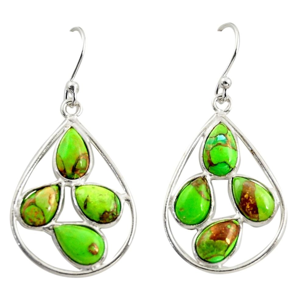 11.28cts green copper turquoise 925 sterling silver dangle earrings r37370