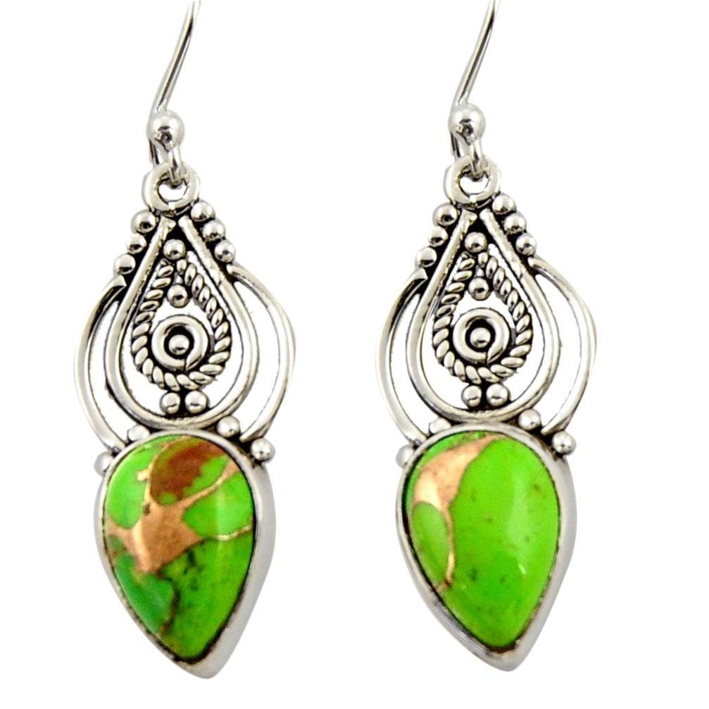 7.34cts green copper turquoise 925 sterling silver dangle earrings r42384