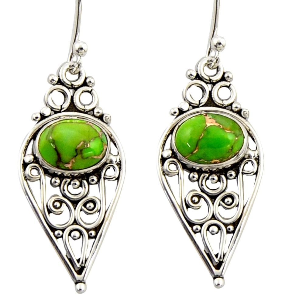 3.80cts green copper turquoise 925 sterling silver dangle earrings r42386