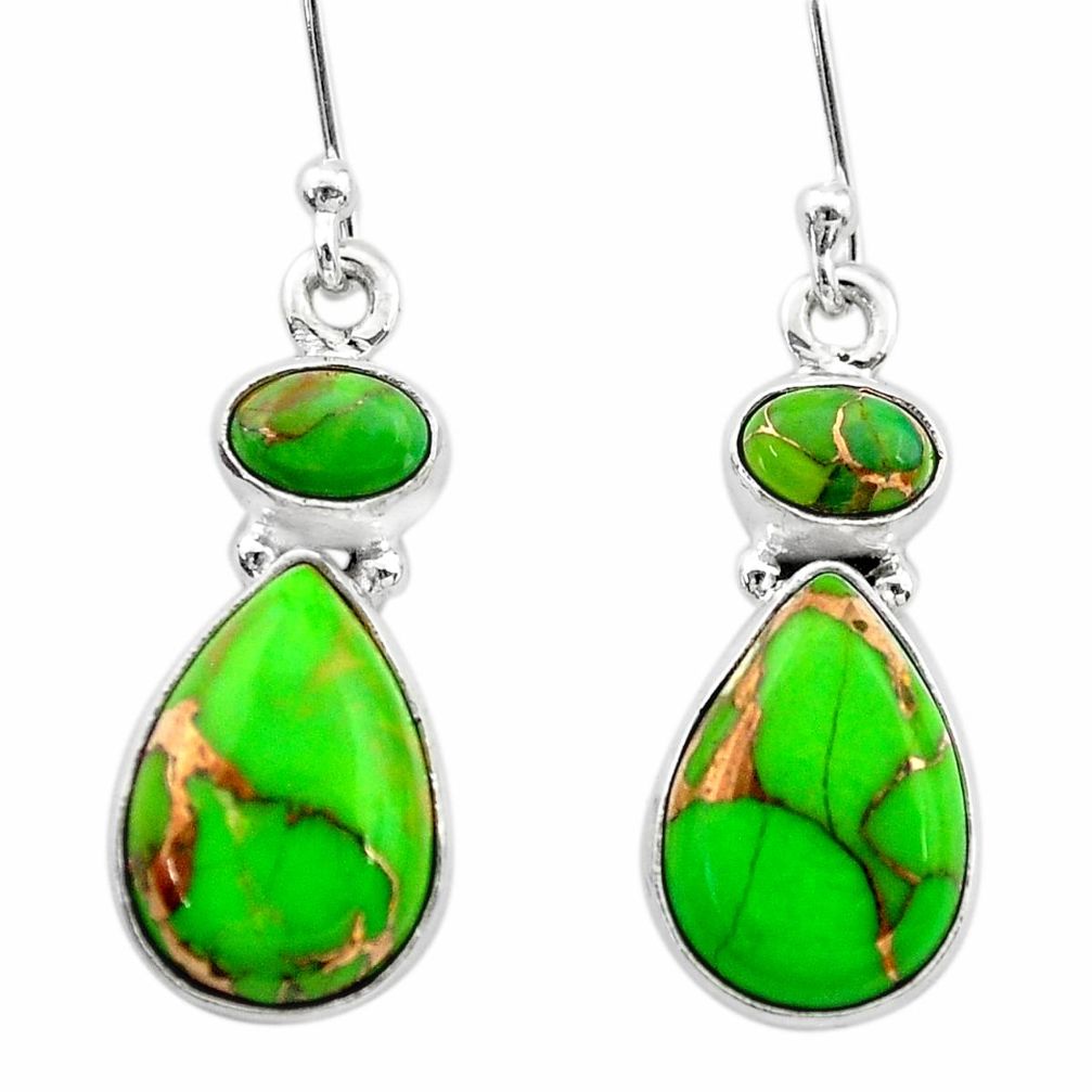 9.86cts green copper turquoise 925 sterling silver dangle earrings t19569