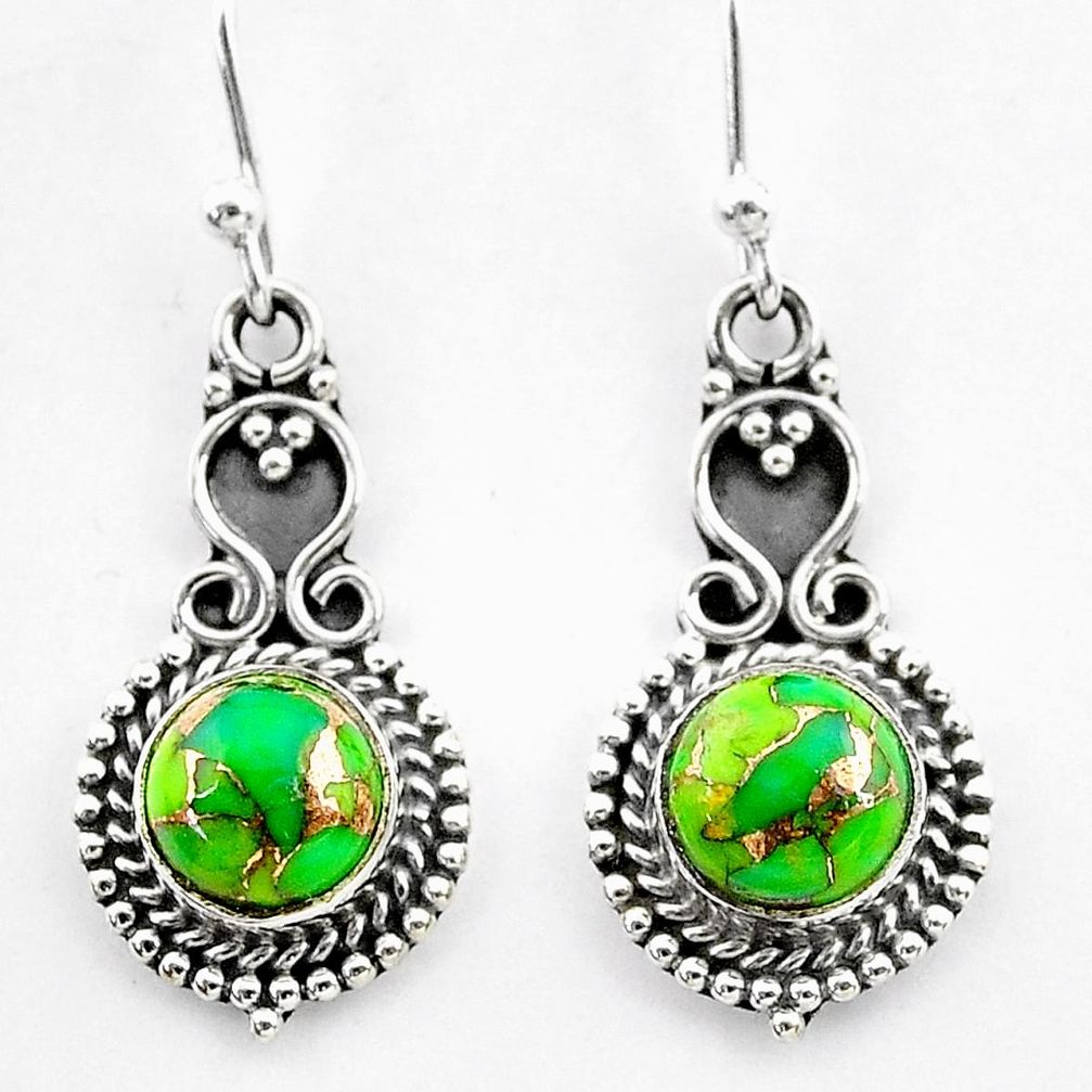 5.54cts green copper turquoise 925 sterling silver dangle earrings t26807