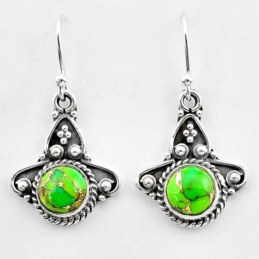 2.58cts green copper turquoise 925 sterling silver dangle earrings t26826