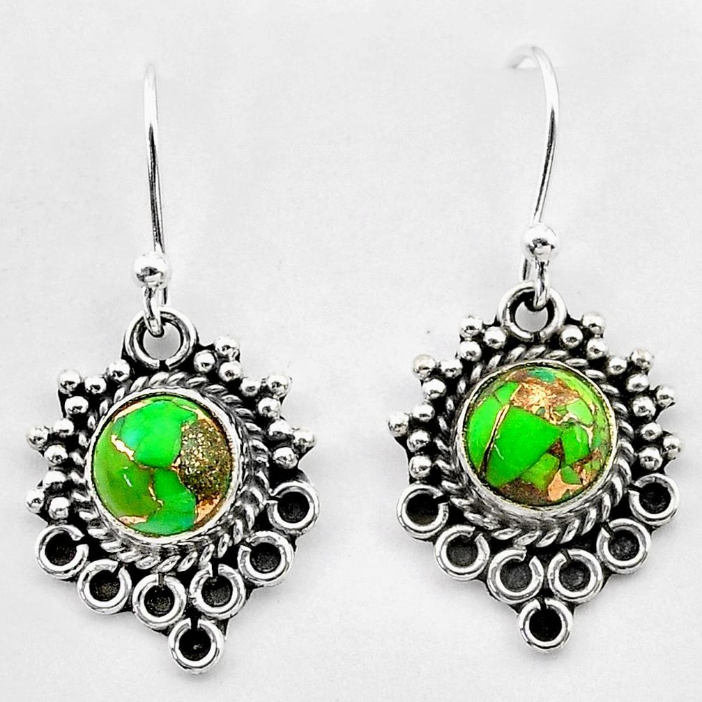 2.55cts green copper turquoise 925 sterling silver dangle earrings t26903