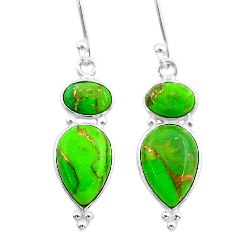 8.01cts green copper turquoise 925 sterling silver dangle earrings t33992