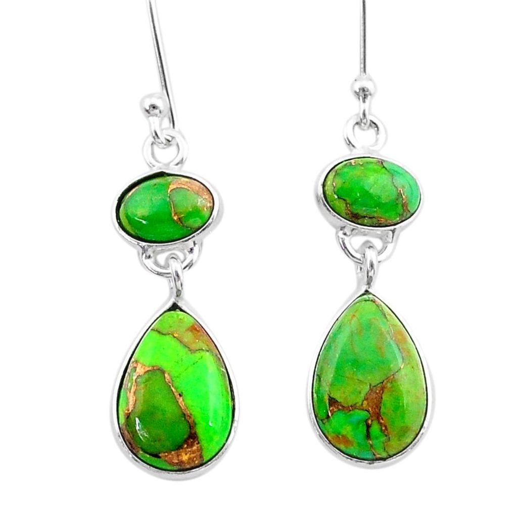 7.36cts green copper turquoise 925 sterling silver dangle earrings t33996