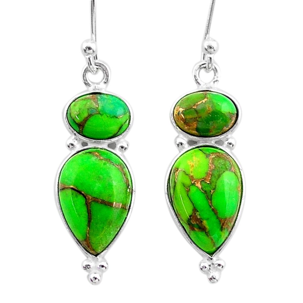 7.48cts green copper turquoise 925 silver dangle earrings t34020