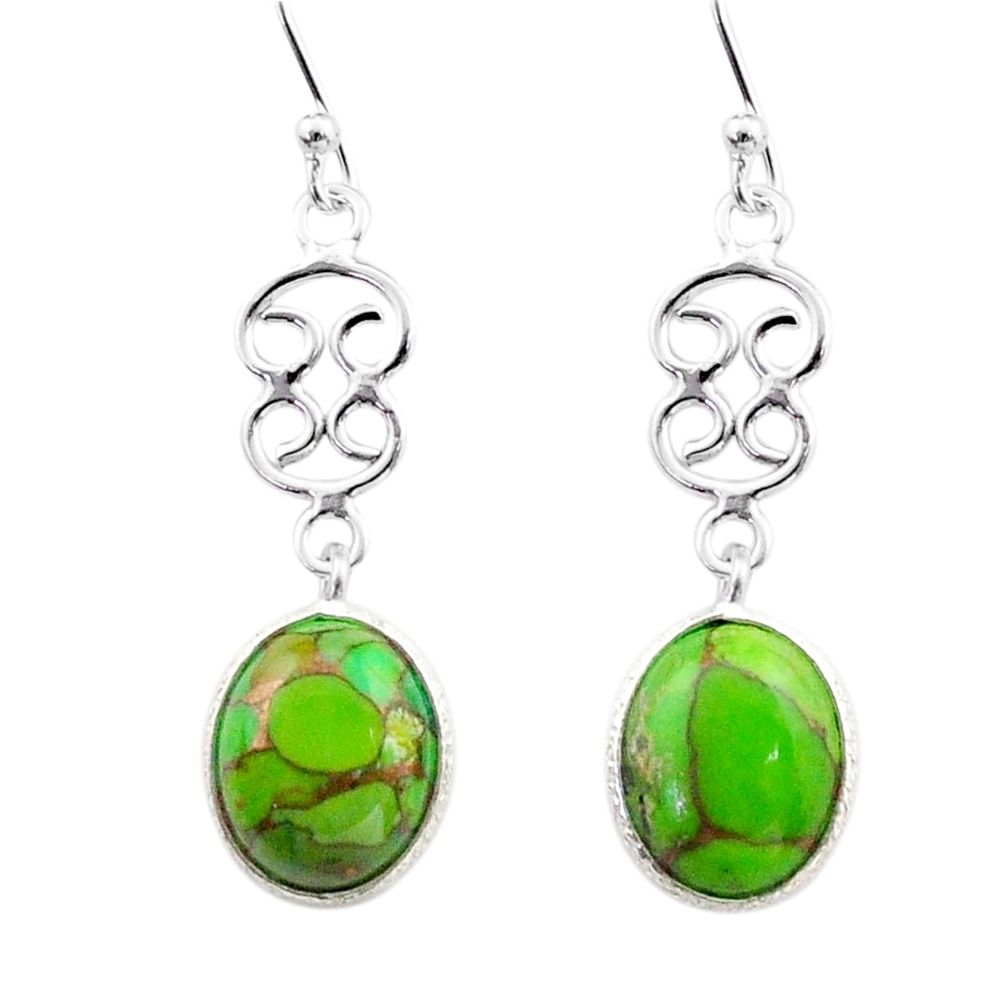 6.82cts green copper turquoise 925 sterling silver dangle earrings t64743